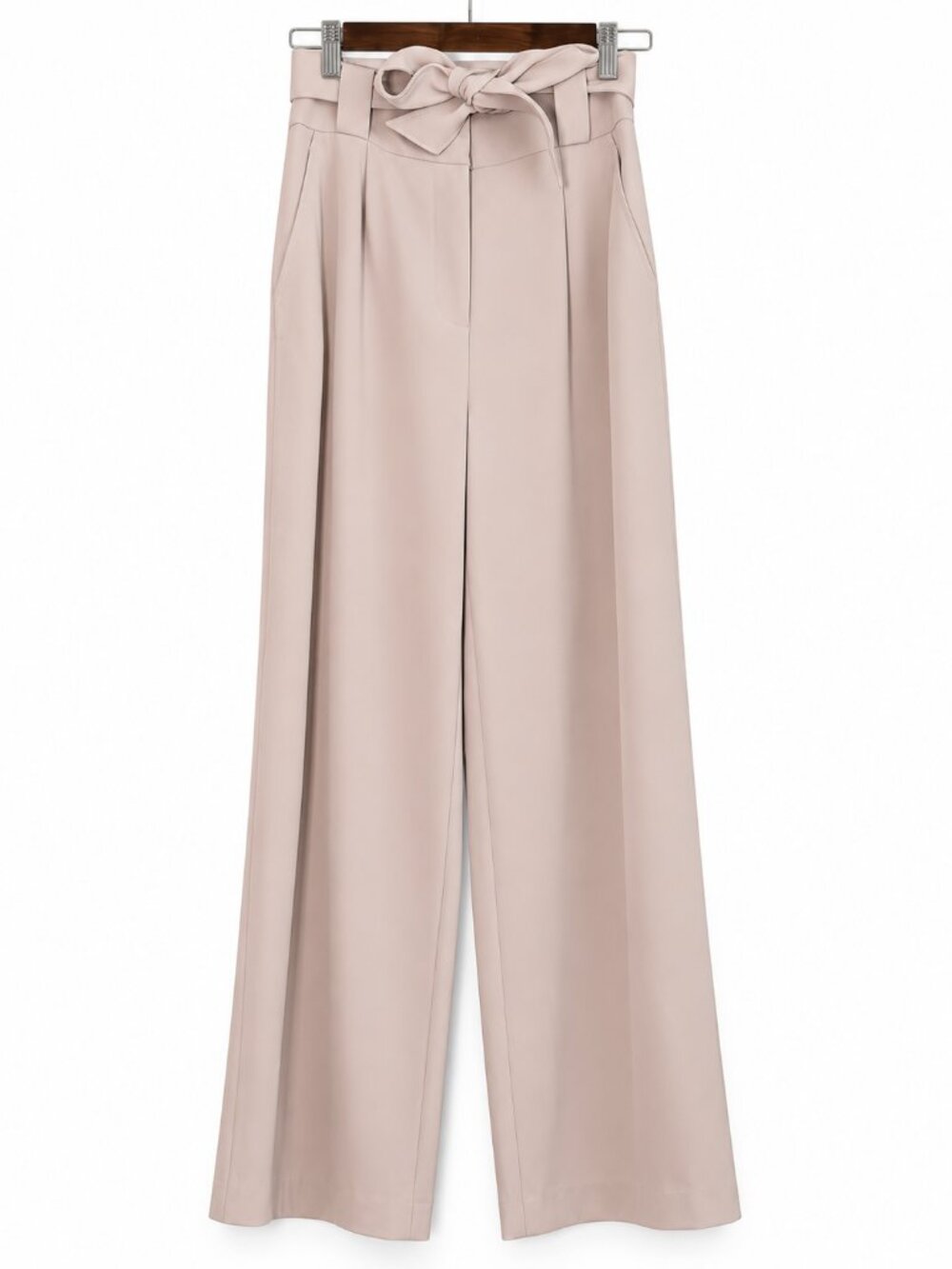 H&M Cream High-Waisted Wide Leg Tie Waist Pants Size 2